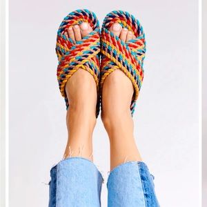 Salt + Umber - SARAYA Multi Rainbow Slide Sandal - Size 8 US